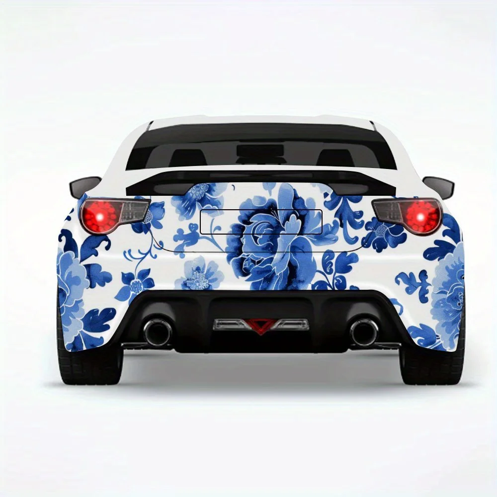 

Сине-белая фарфоровая наклейка на автомобиль, виниловая наклейка на заднюю часть автомобиля, водонепроницаемые самоклеящиеся виниловые наклейки для хвоста автомобиля и