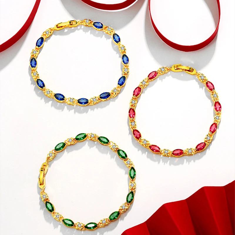 

Retro Gold Tone Chain Vintage Style Ruby Bracelet Alloy for Women & Teens, Antique Red Stone Jewelry, Fashionable Gift Box​