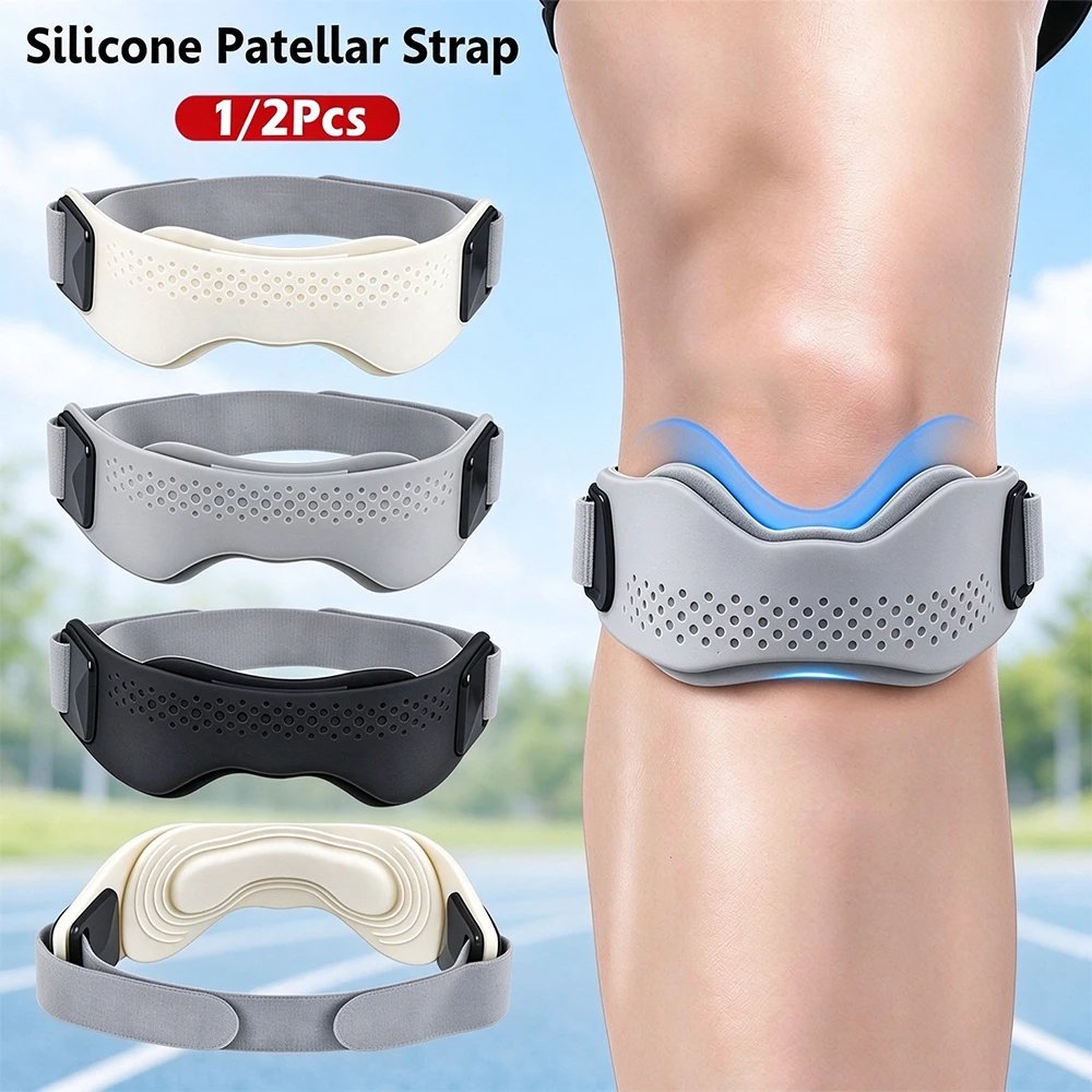 1/2Pcs Silicone Patellar Tendon Support Strap Adjustable Knee Support Pads for Men Women Sports, Running, Tennis, Jumpers Knee