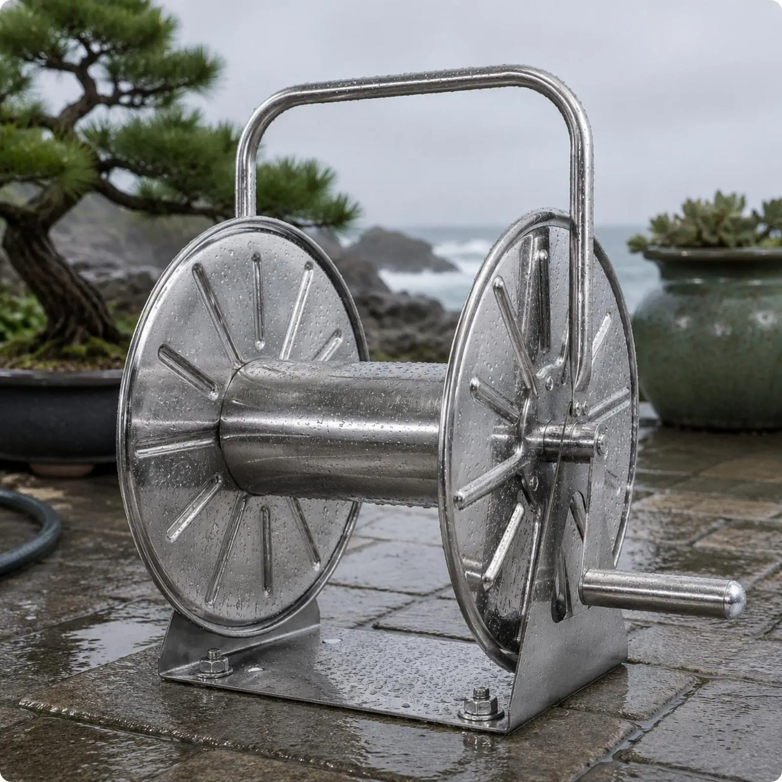 Stainless Steel Hose Reel Portable Garden Hose Storage Rack for Flower Watering
