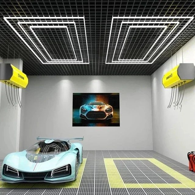 

Прямоугольный светодиодный светильник для мастерской автомобиля 4,8x2,4 м, индивидуальный дизайн для продажи автомобилей и ремонта залишков, высокая яркость, энергосбережение