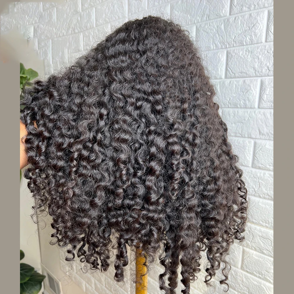 Peluca con malla frontal para mujer, suave, Natural, negro, sin pegamento, 26 pulgadas, 180 de densidad, largo, rizado, profundo, con pelo de bebé, prearrancado para uso diario