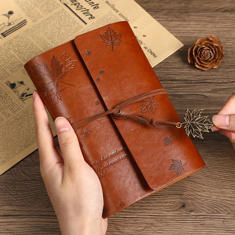 A6 Maple Leaf Retro Notebook Portable Travel Notebook Custom Cross-Border Portable Notepad Kraft Paper Storage Office Stationery
