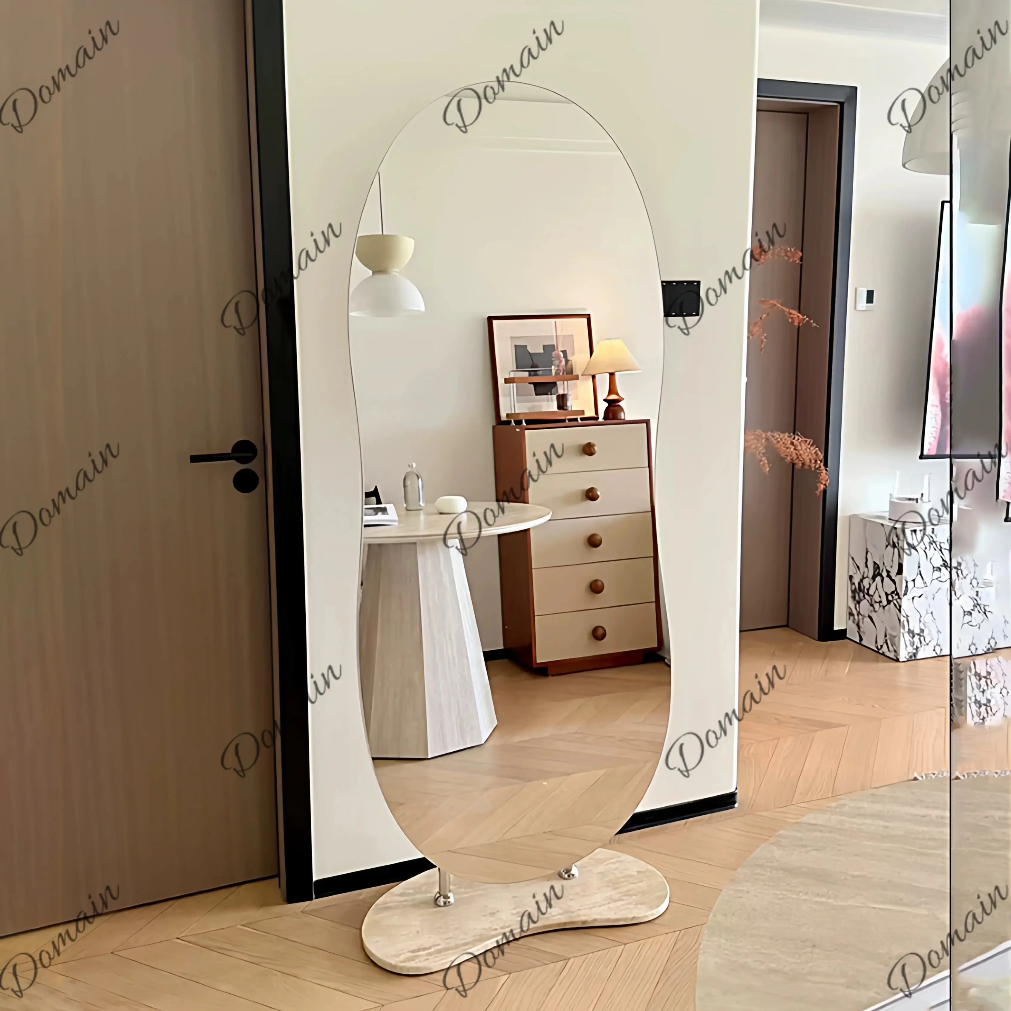 X46 Simple Modern Travertine Floor Mirror Light Luxury Marble Dressing Full Body Mirror Atmospheric Art Ultra-white Mirror