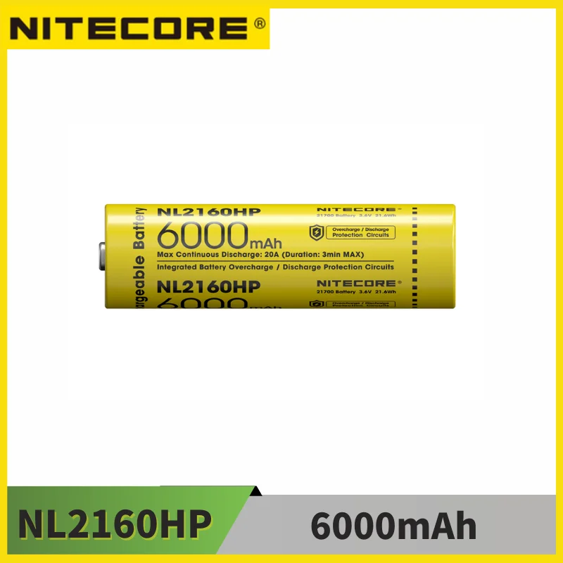 

Nitecore NL2160HP 21700 6000mAh Top High-performance Rechargeable Battery 20A 3.6V 21.6Wh With Protected