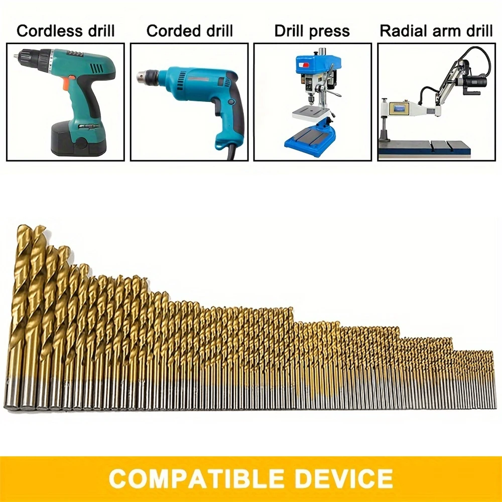 99Pcs HSS 4241 Twist Drill Bit Set with Box, Drilling Hole Tools, Wear Protection Round Shank Titanium Drill Bits for Metal&Wood