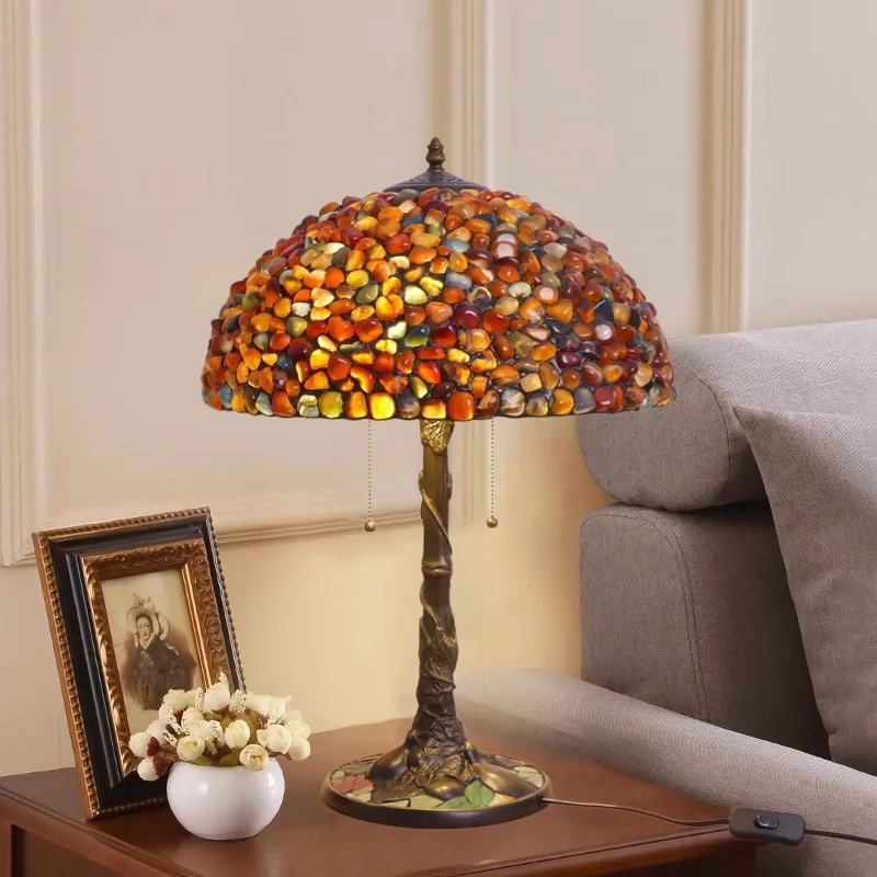 

New light luxury European retro bedside lamp stained glass agate stone table bedroom living room cafe