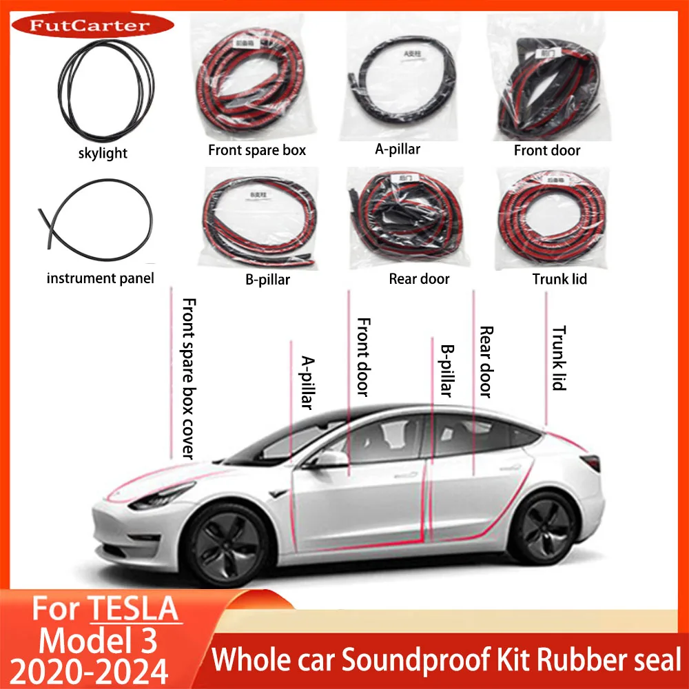 For Tesla Model 3 2020-2024 Door Seal Soundproof Kit  Rubber Weather Draft Seal Strip Wind Noise Kit Front Trunk Cover Strip