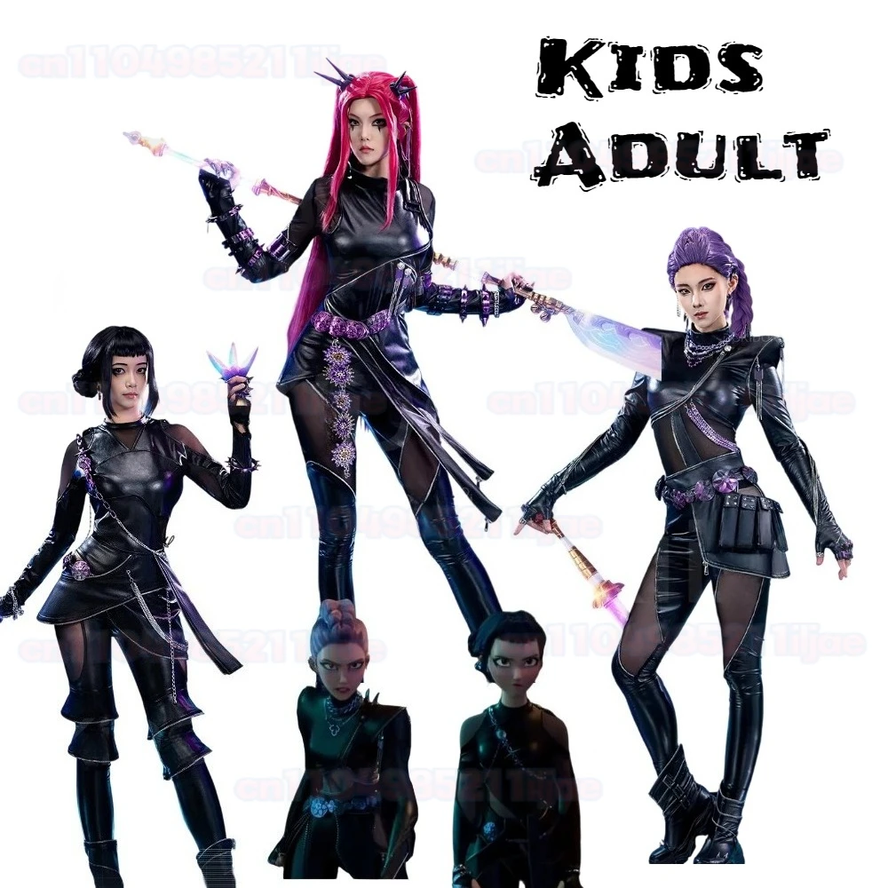 

Kids Mira Zoey Rumi Anime Demon Hunters Cosplay Costume Set Women Black Sequin Jacket Kpop Stage Performance Outfit Halloween