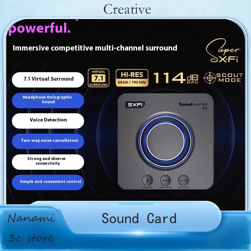 CREATIVE  X4  Sound Blaster External USB DAC and Amp Sound Card Hi-res 7.1 with Super X-Fi and SmartComms Kit Audio and Power