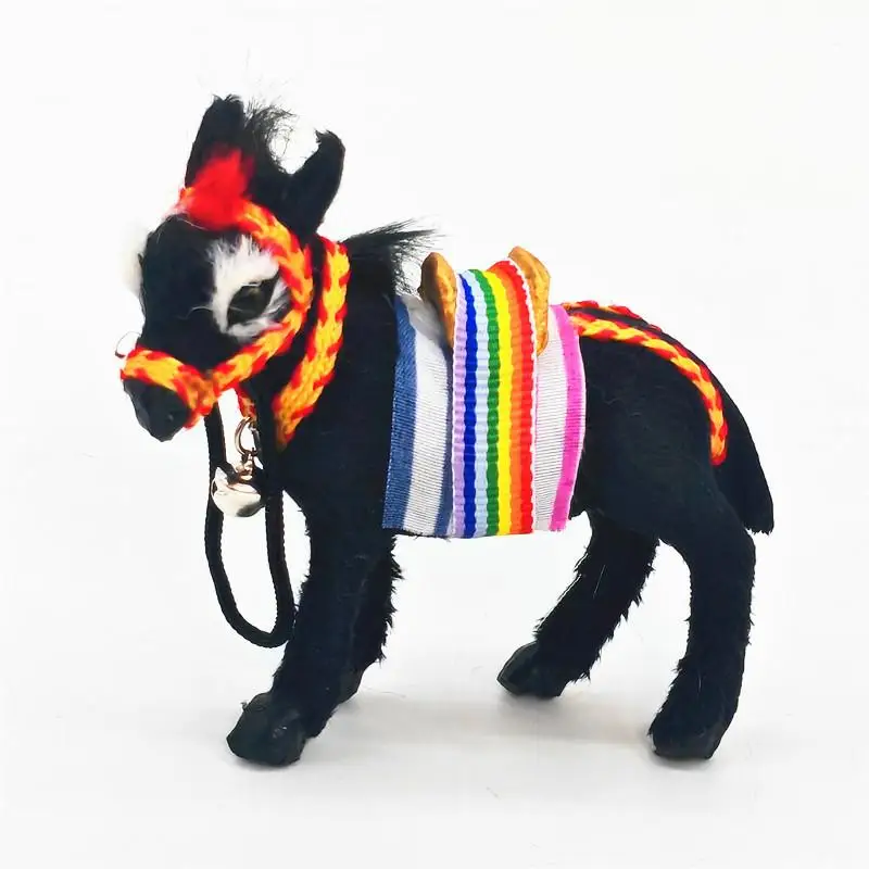 

Имитация куклы-ослика, украшения, фигурка черного осла с красочным полосатым ремнем и колокольчиком, декор для домашнего офиса и стола