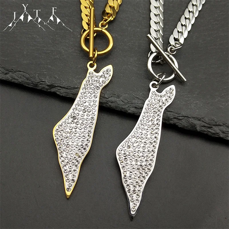 

Rhinestones Israel Map Country Pendant Necklace for Women Men Stainless Steel Gold Silver Color Jewish Chain Amulet Jewelry