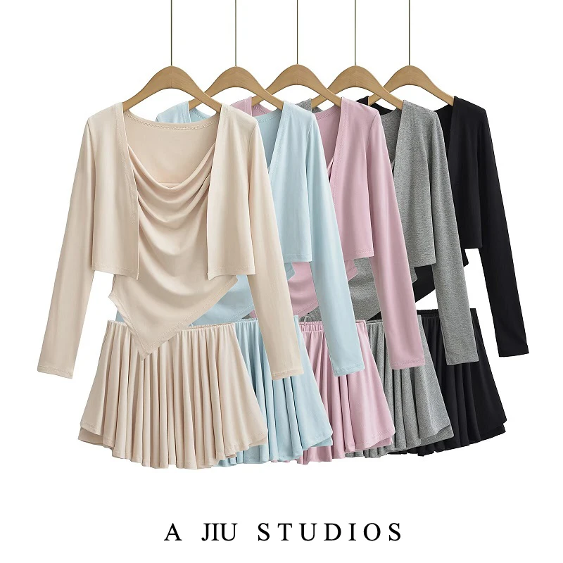 

Comfortable Loose Svel Vest Long Sve Sun Protection Cardigan f-length Skirt Set Soft Lazy Faionable Women's Ens...