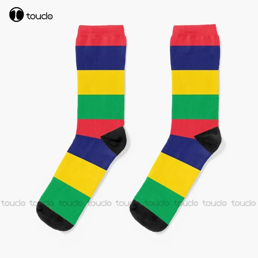 Mauritius Flag Stickers Gifts And Products - Named Socks White Socks Mens Cartoon Street Skateboard Socks 360° Digital Print