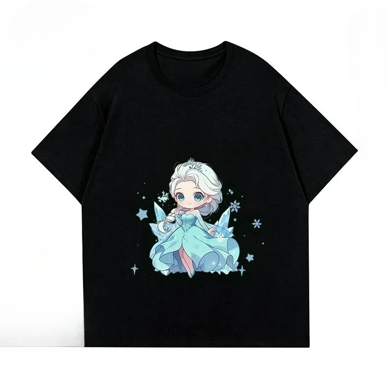 ديزني الأميرة إلسا الأطفال قصيرة الأكمام المرأة الصيف دعوى 2025 المرأة الجديدة عالية الجودة لطيف الرياح تي شيرتات قصيرة الاكمام