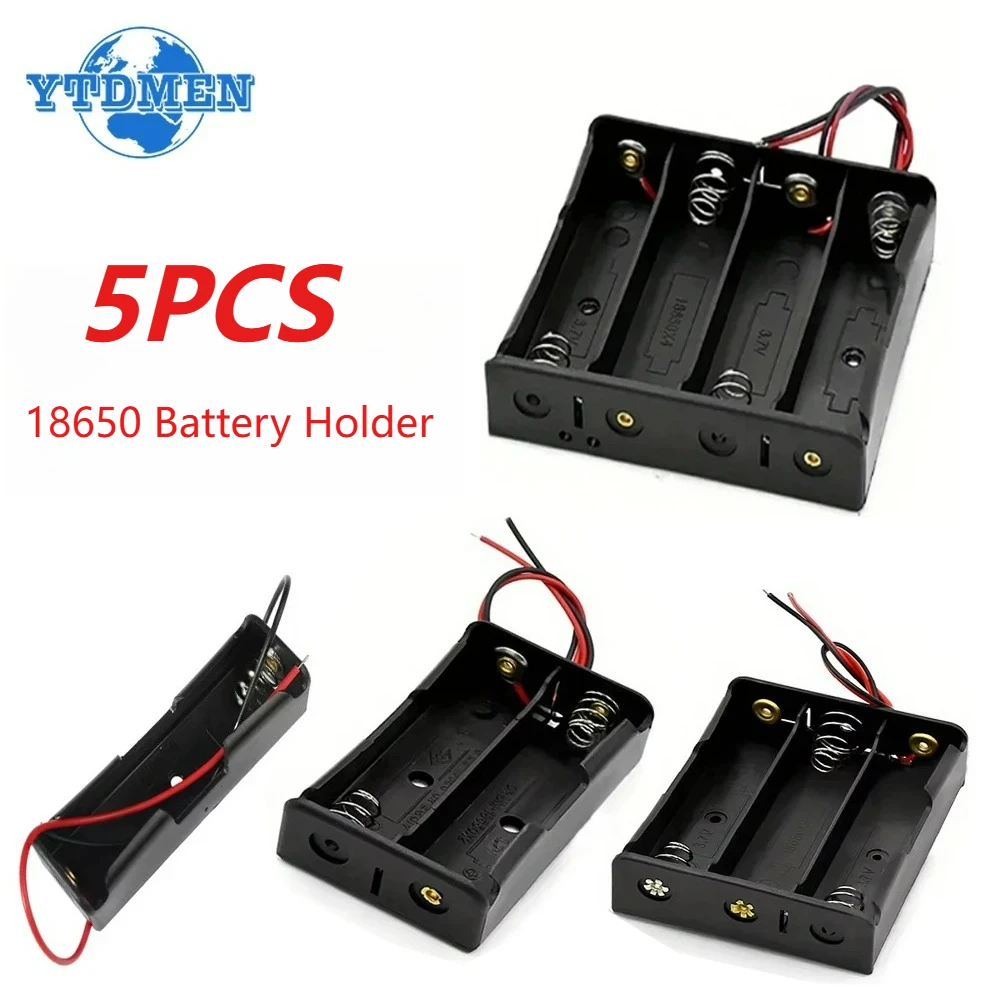 5 peças suporte de bateria 18650 com fio 1 2 3 4 slot caixa de suporte de plástico 18650 para bateria 18650 com cabo de conexão