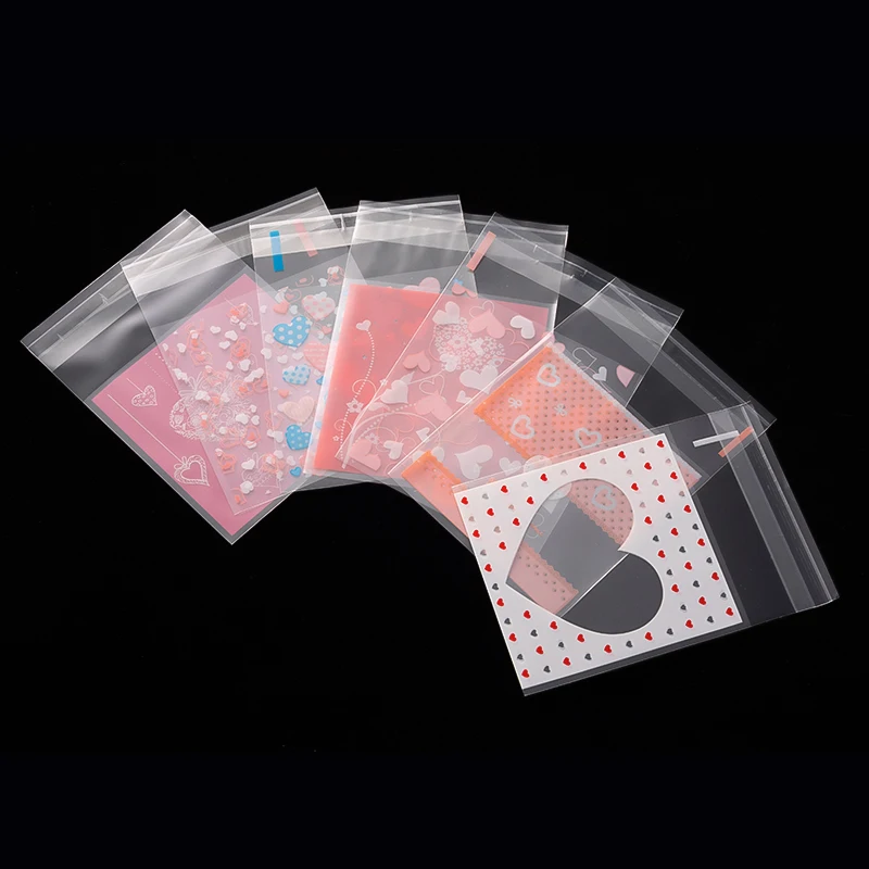100pcs Heart Clear Candy Bag Transparent Bags Cookie OPP Pouch For Wedding Birthday Deco DIY Gifts Jewelry Packaging Supplies