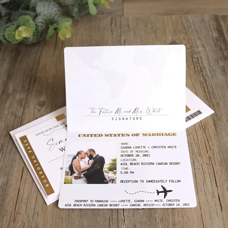 Customized Passport Book Wedding Invitation Style Ins Wind Printed Folded Stamping Card Custom Print