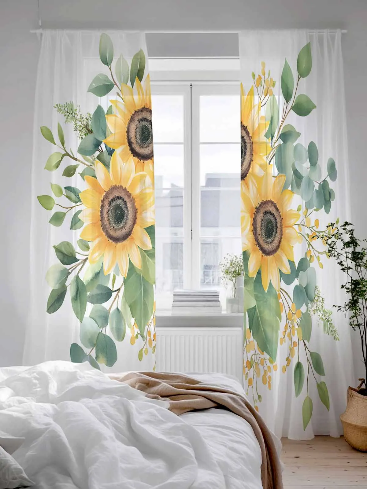 

Современные тюлевые прозрачные шторы с подсолнухом и растением для гостиной, спальни, кухни, украшения, вуаль, шторы из органзы