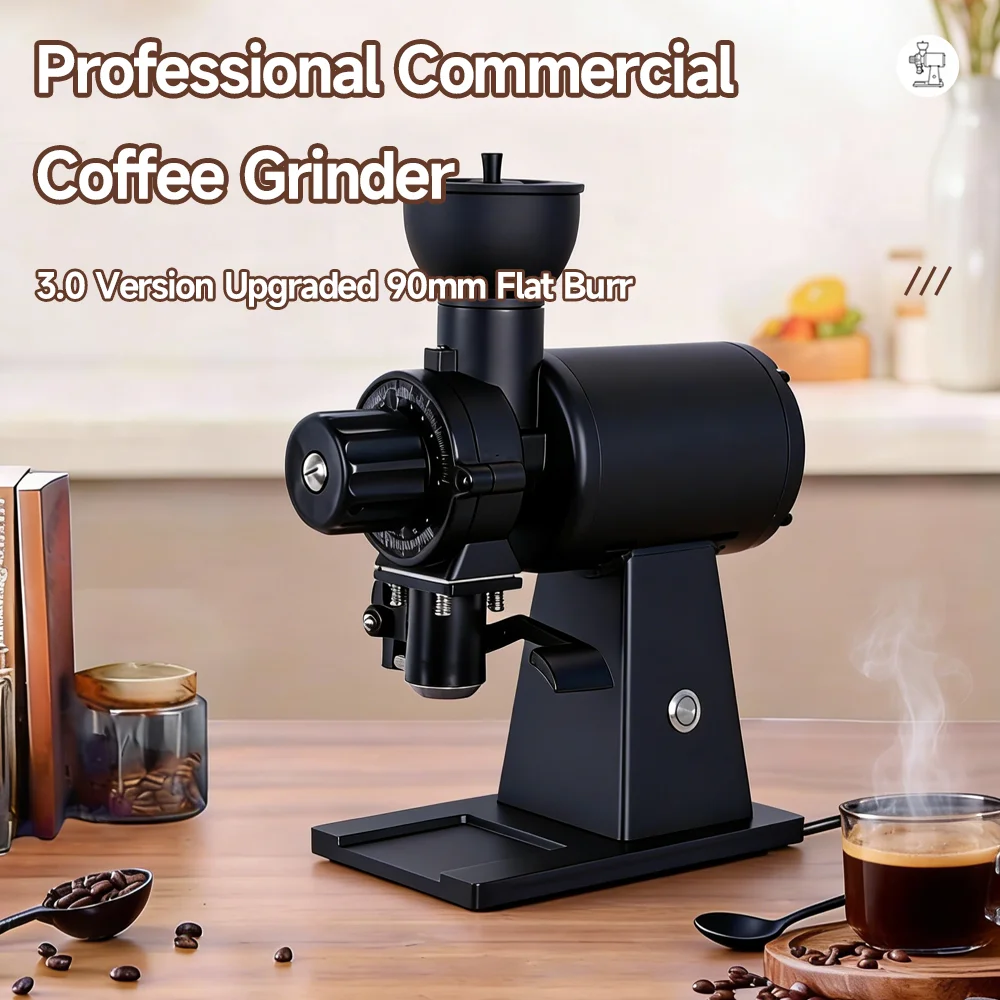 CAFOVO Professional Commercial Thickness Adjusted 2000RPM/MIN 90mm Stainless Steel Flat Burr Coffee Bean Grinder
