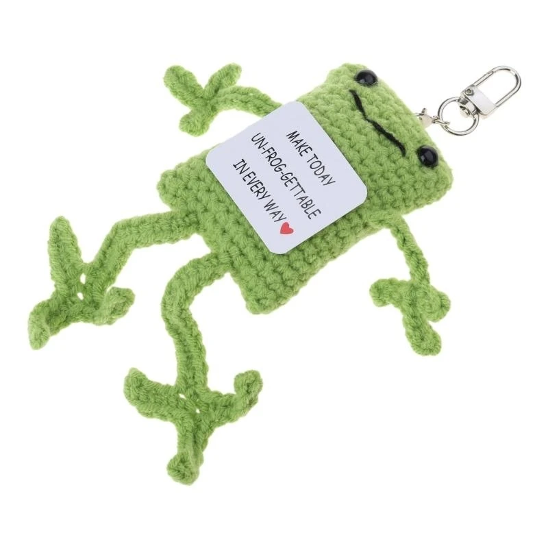 090B Whimsical Crochet Frogs Toy with Uplifting Message Words for Special Occasion