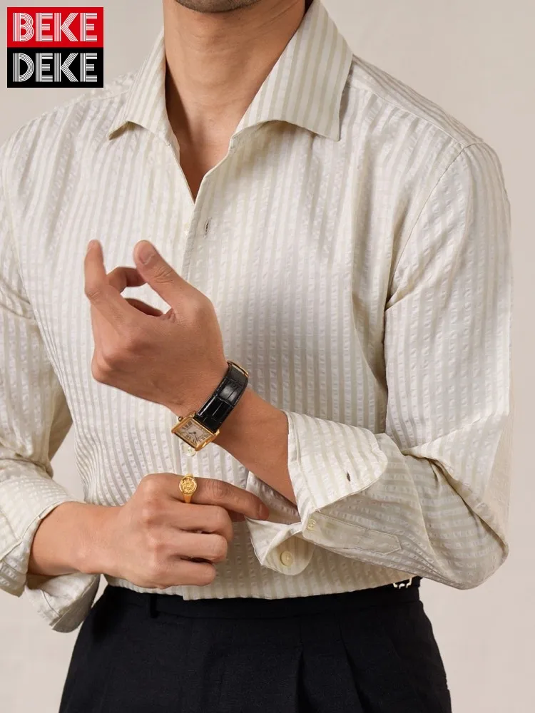 

Business Casual Lapel Long Sleeve High Quality Shirts Solid Color Single-Breasted Male Breathable Tops Fashion Men Shirt