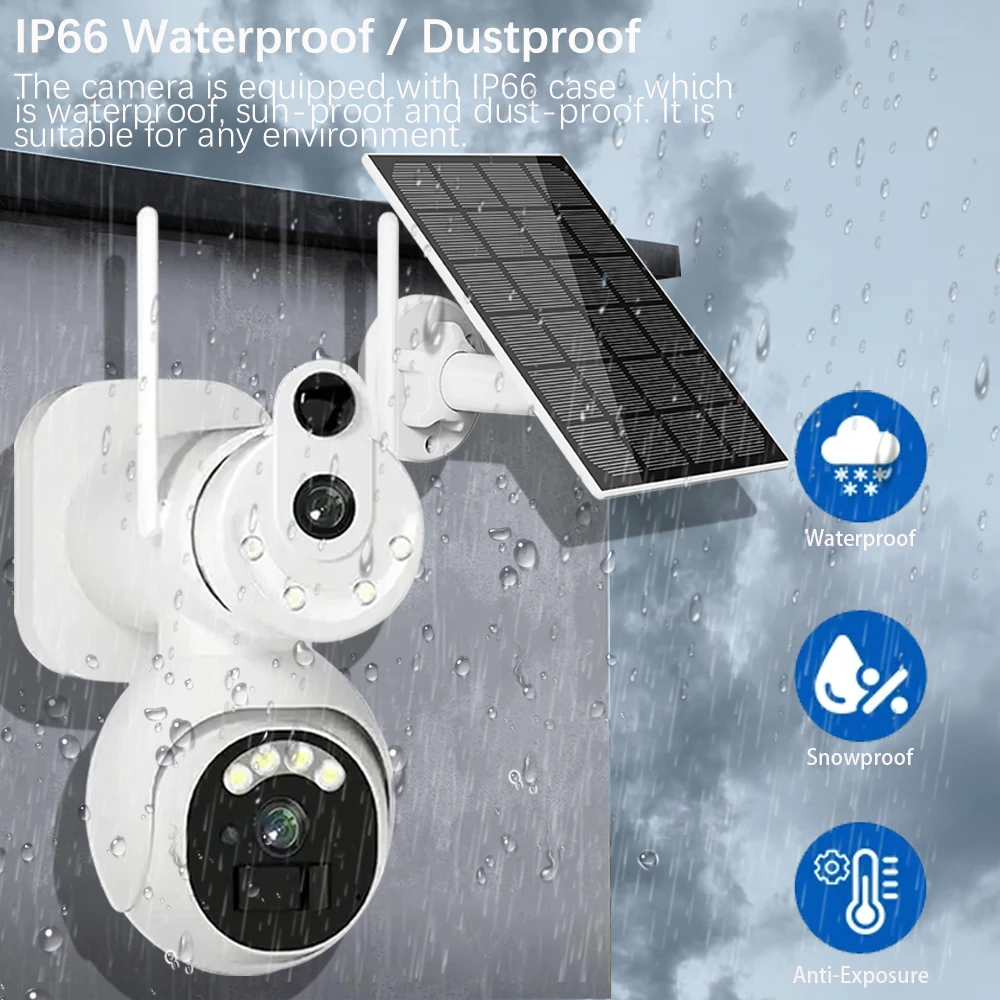 4G Dual Lens Dual Screen 8MP Solar Security Camera Outdoor 360° Color Night Vision Ai Automatic Tracking Video Surveillance Came