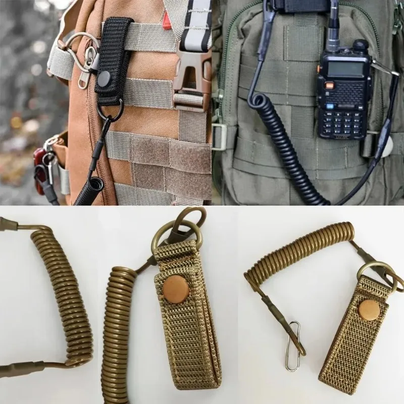 Elastic Tactical Lanyard Rope, Anti-Lost, Military, Spring, Safety Gun Strap, Keychain, Chain, Flashlight, Hunting Accessories