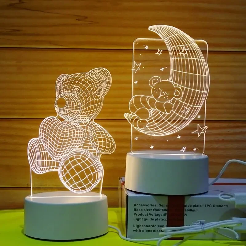 Adorável Sonho 3D Acrílico Luzes LED para Casa, Children's Night Light, Abajur, Birthday Party Decor, Dia dos Namorados, Bedside Lamp