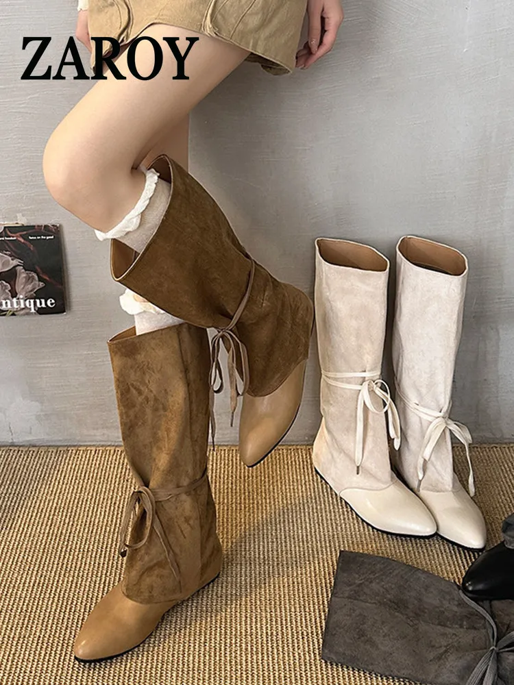 【Outlet Clearance】Retro pointed pile boots for women 2026 new autumn patchwork niche long boots
