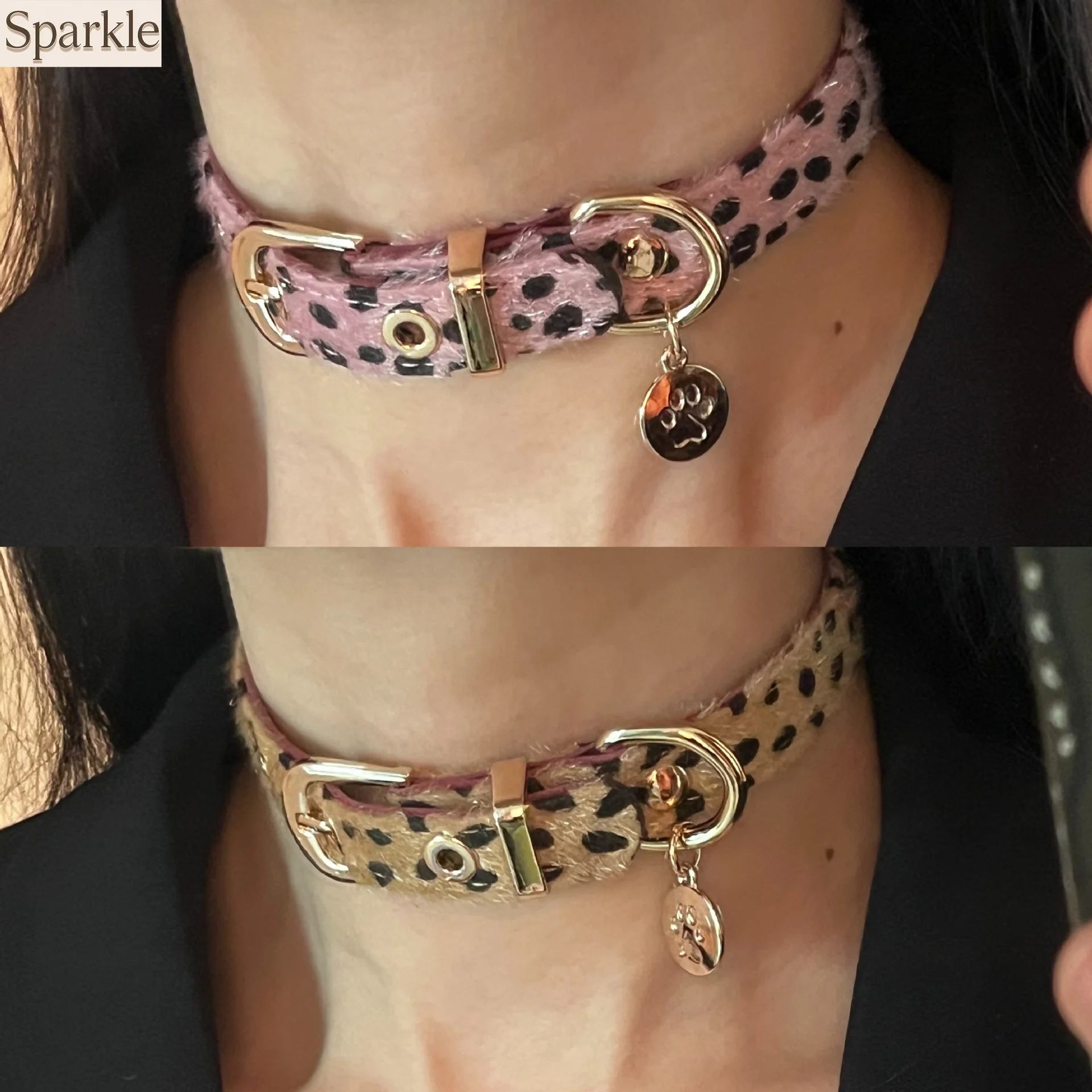 

Y2K Leopard Print Horsehair Choker Collar Punk Leather Neck Strap Necklace Cat Paw Print Round Tag Fashion Jewelry for Women