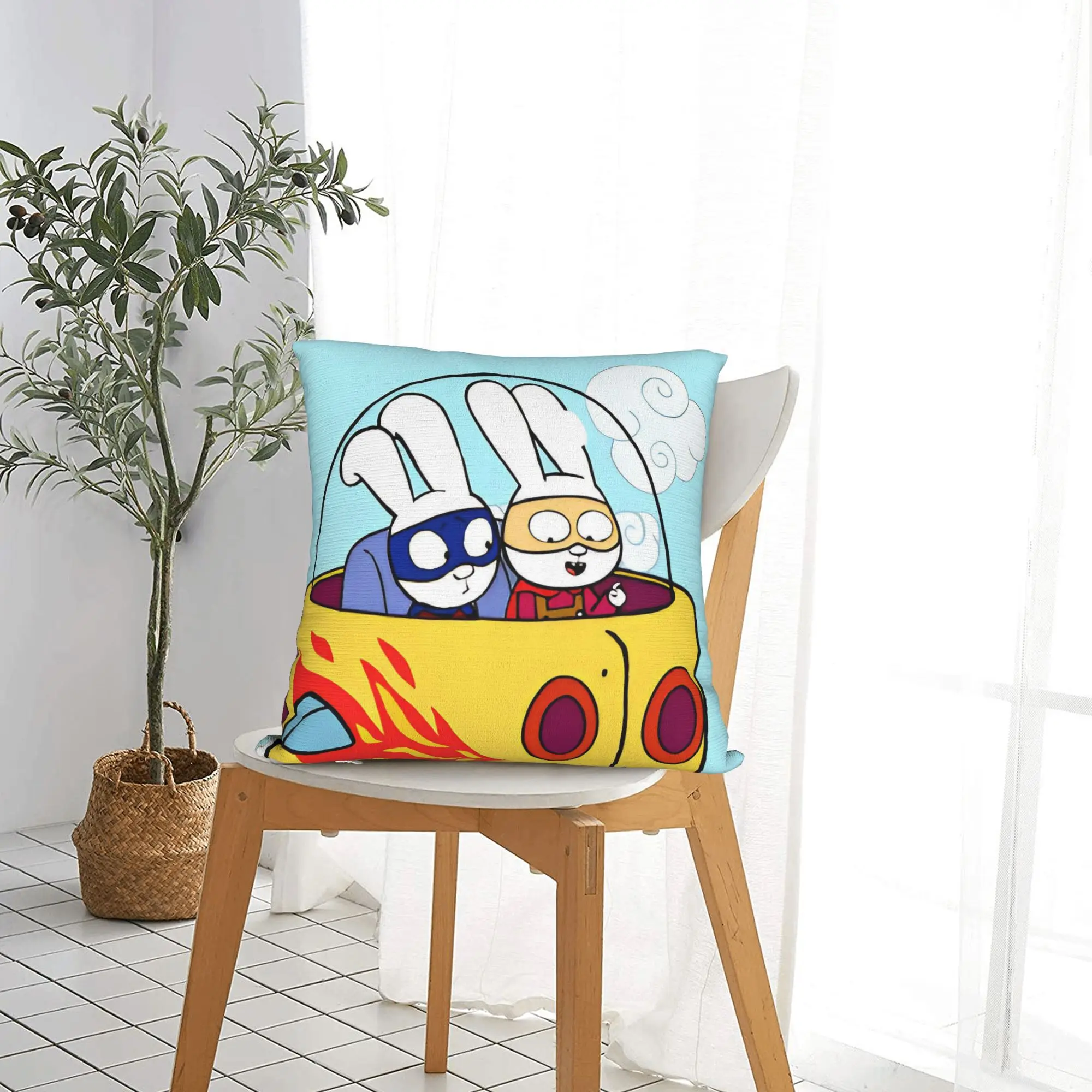 Simons Super Rabbit Cute Cartoon  Pillowcase Polyester Cushion Cover Decorative  Pillow Case Cover Home Zipper 45X45cm