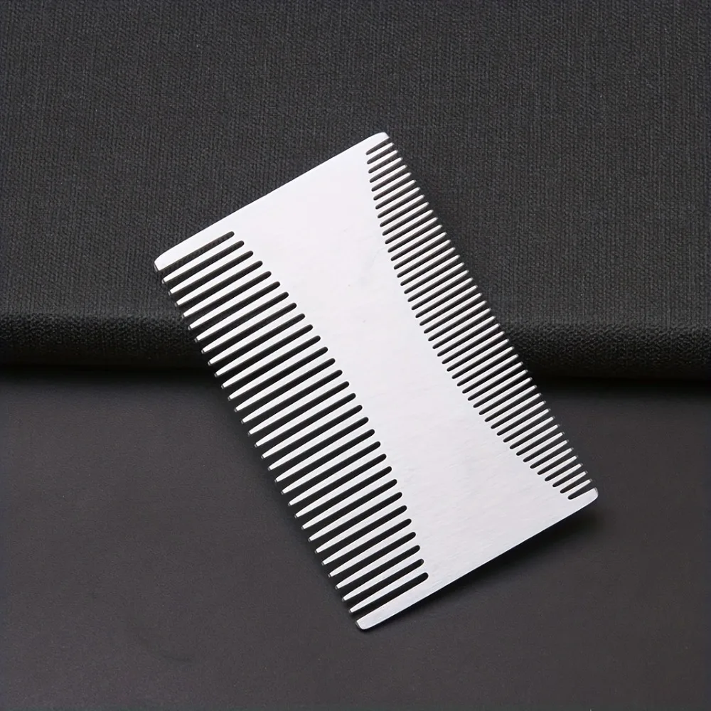 Double Action Stainless Steel Beard Comb Stainless Steel Men's Beard Comb Credit Card Size Easy to Carry Beard Straightener
