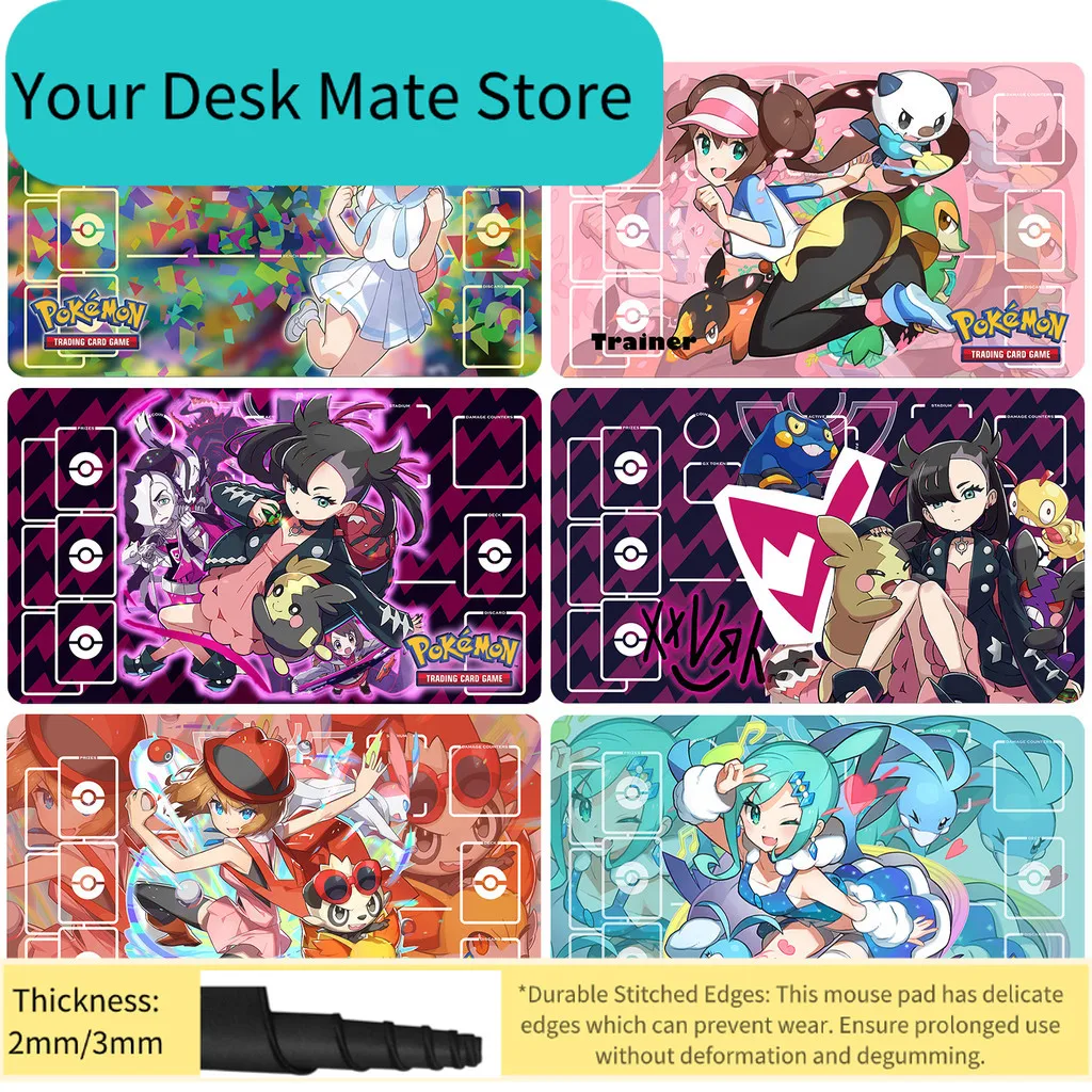 Tapete de Jogo Antiderrapante DIY PTCG Pokémon Ash & Pikachu para Jogo de Cartas Colecionáveis