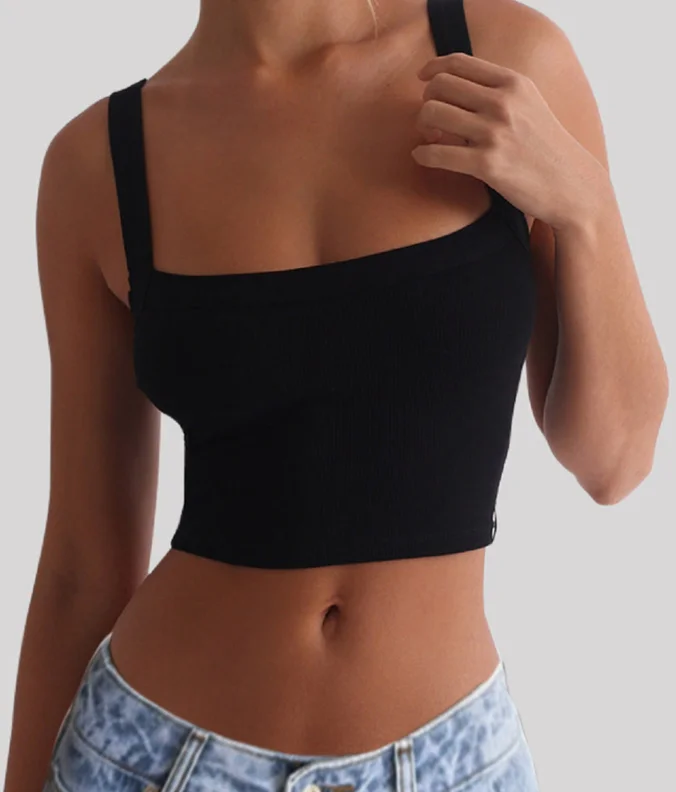 Tank Top Woman Y2K Clothes Y2K Sexy Hot Girl Slim Fit Solid Color Sexy Suspender Top Sports Yoga Top U-Neck Tight Short Vest Top - Image 4