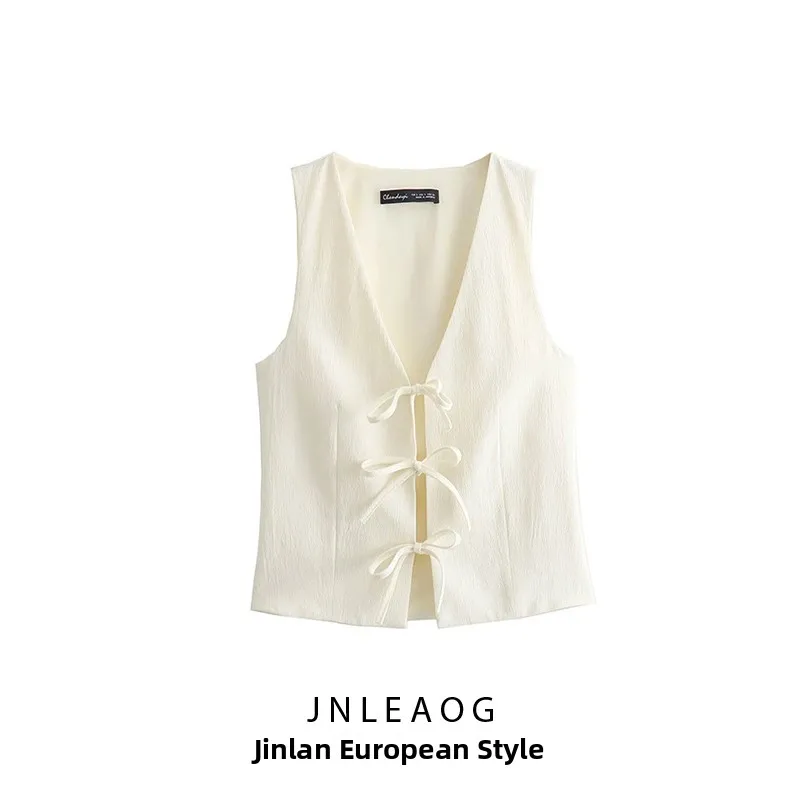 

Women's Street Sle Elastic Knot Top Spring 2024 Regular Length Polyester Fiber H-Ba Vest No Chest Pad