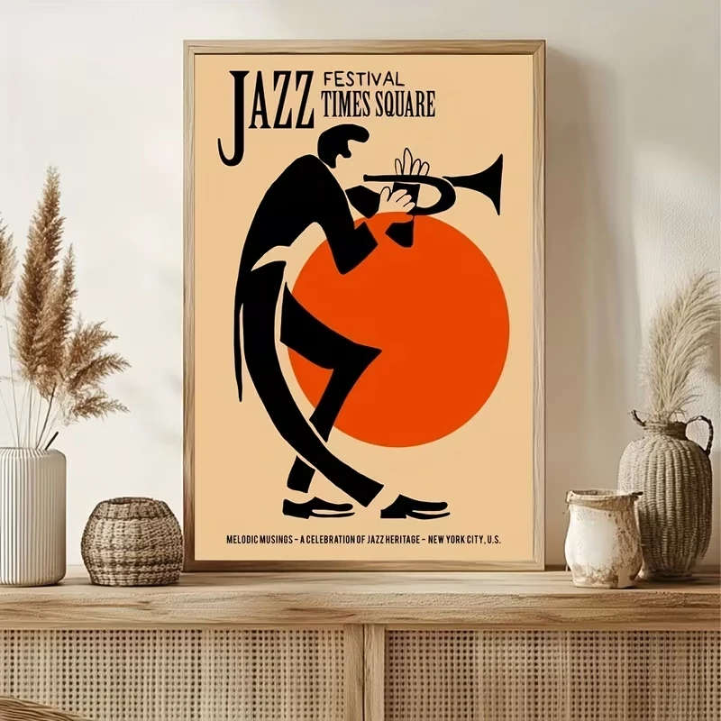 Modern a Trumpet Player with Vibrant Orange Wall Art Print Canvas Painting Poster Picture For Living Room,Bedroom Home Decor