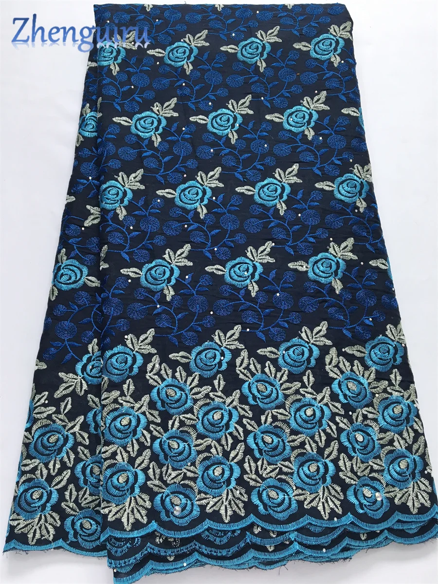 Zhenguiru 5 Yards Nigerian Cotton Lace Fabric High Quality 2025 Embroidery Stones African Fabric and Lace Wedding Dress A4106