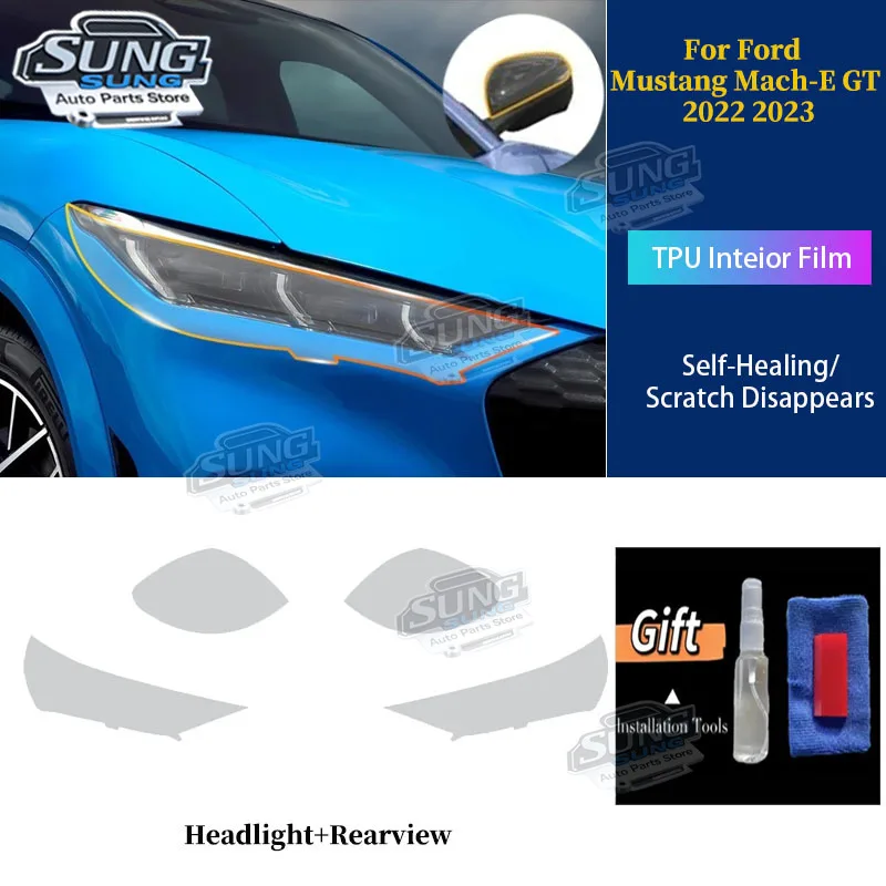 For Ford Mustang Mach-E GT Mach E 2022 2023 Mach E Headlight Rearview Film Car Protection Film Anti-Scratch Clear Black Sticker