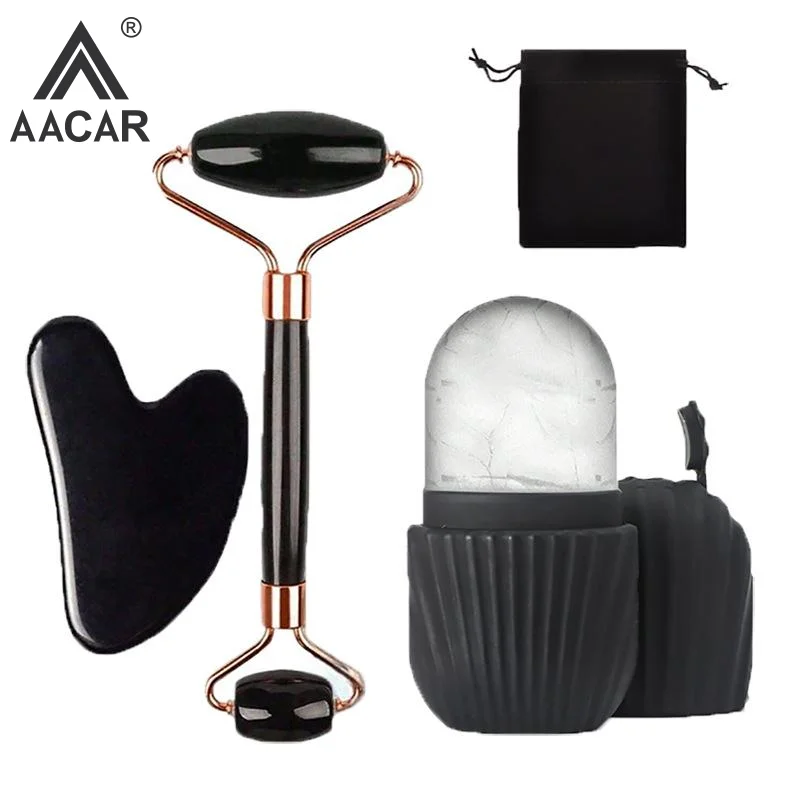Rouleau de massage facial en glace, ensemble de rouleaux de glace pour le visage, outil Gua Sha, kit d'outils de massage, outil de lifting et de contouring