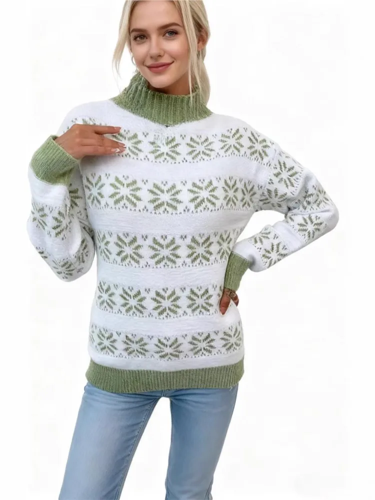 

Christmas Pullover Winter Clothes Woman Pulls Femmes All-match Loose Simple Style Sweater Comfortable Snowflake Casual All-match