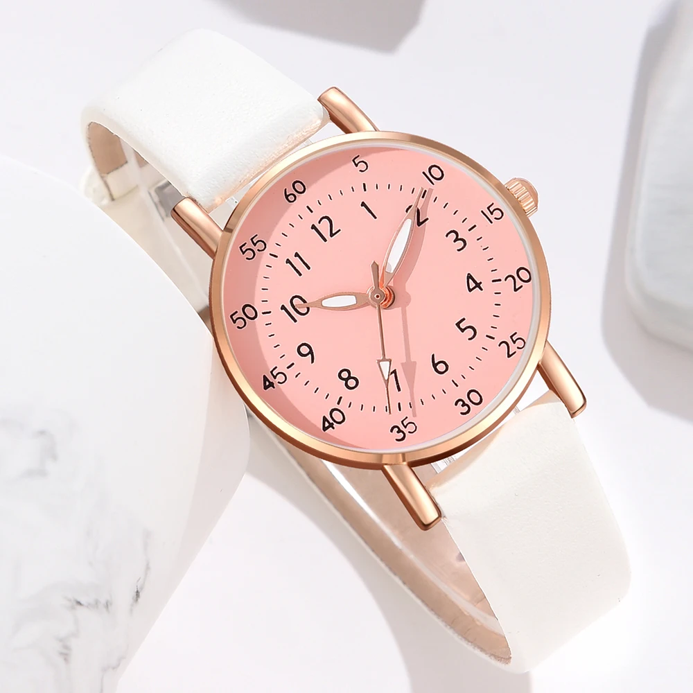 1Pcs White Minimalist Style Roman Numeral Pink Dial Watch Luxury Couple Casual Quartz Watch Is The Perfect Gift For Her （NO Box）