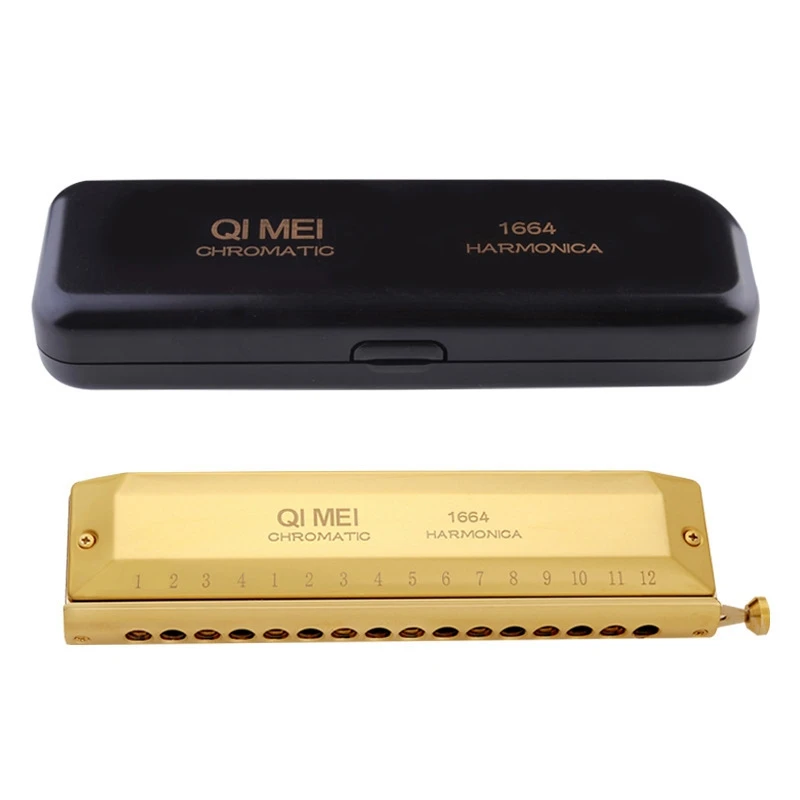 QI MEI Chromatic Harmonica 16 Hole 64 Tone Mouth Organ Instrumentos Key Of C Professional Musical Instruments