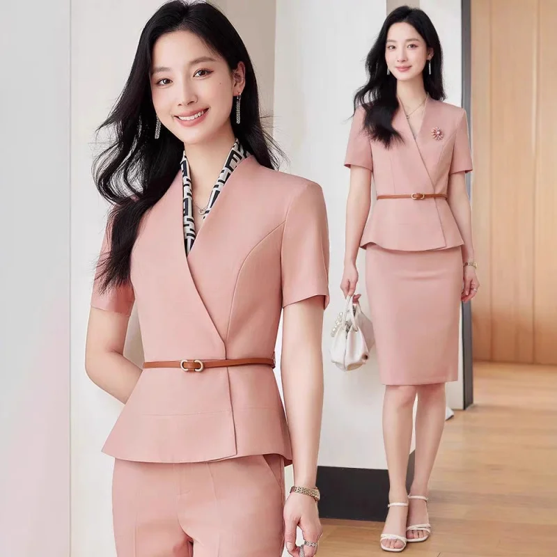 Women's Short Sleeve Professional Suit2025New Summer ThinolCommuting Formal Wear Elegant Jewelry Hotel Front Desk Work Uniform