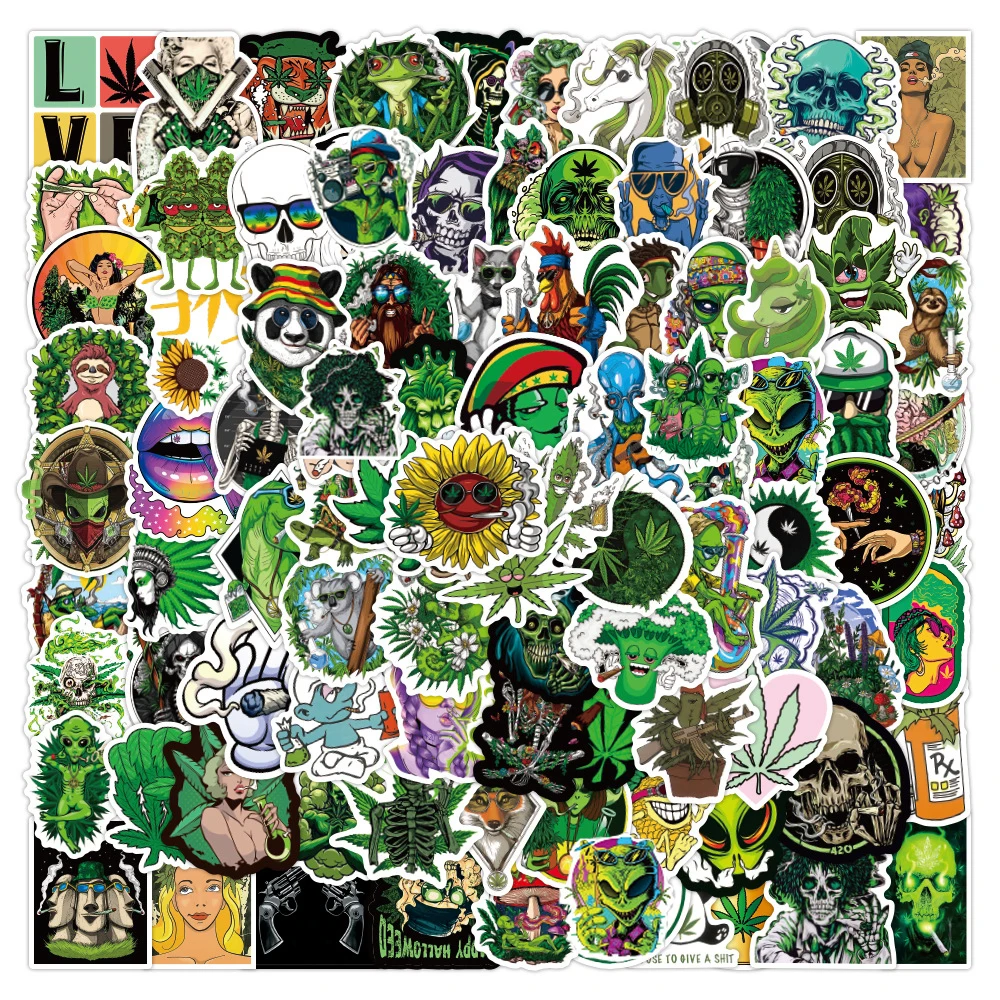 

10/30/50/108pcs Leaves Weed Smoking Cool Stickers Waterproof Graffiti Luggage Suitcase Funny Cartoon DIY Decal Sticker Wholesale