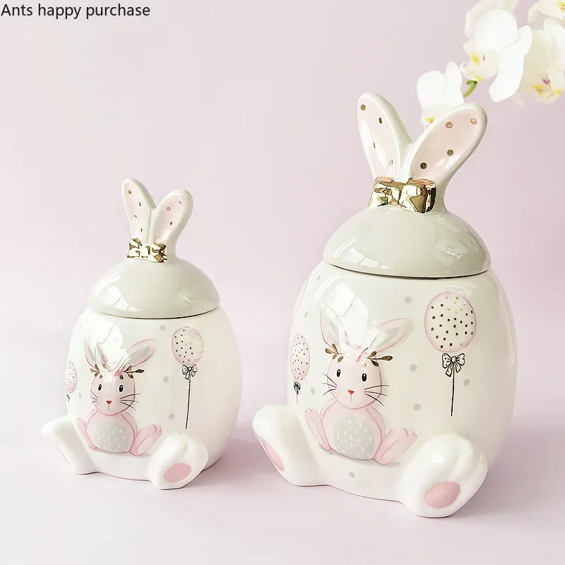 Rabbit Ceramic Jar High Capacity Storage Jar Storage Tank Organizer Kitchen Food Container Decorative Jars Tea Box Tea Caddy