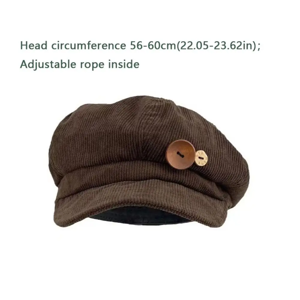 Double Button Decoration Corduroy Baseball Caps Windproof Keep Warm Octagonal Hat Adjustable Beret Autumn Winter Sun Cap Outdoor