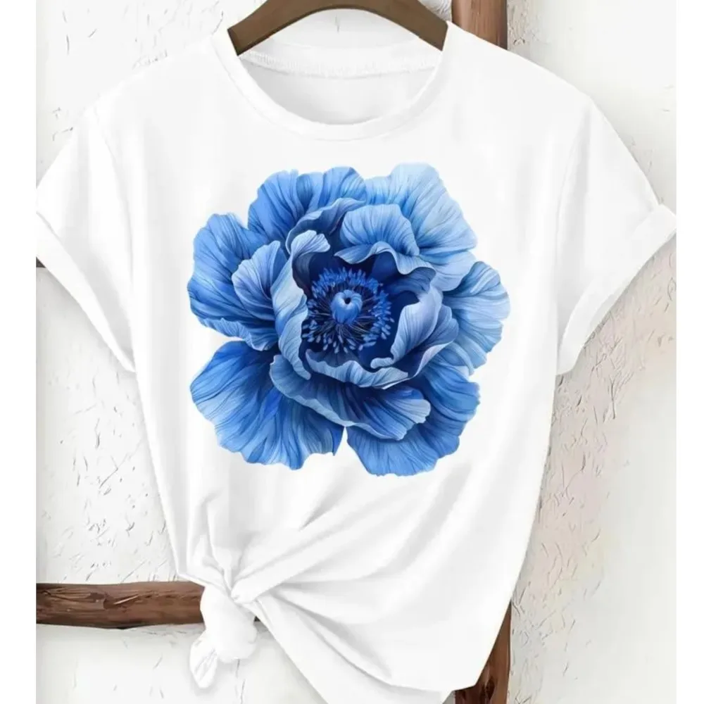 

Fashion Women T-shirt Simple Style T Shirt Tees Comfortable Blusas Round Neck Trendy Printed Flower Casual Commuting Temperament