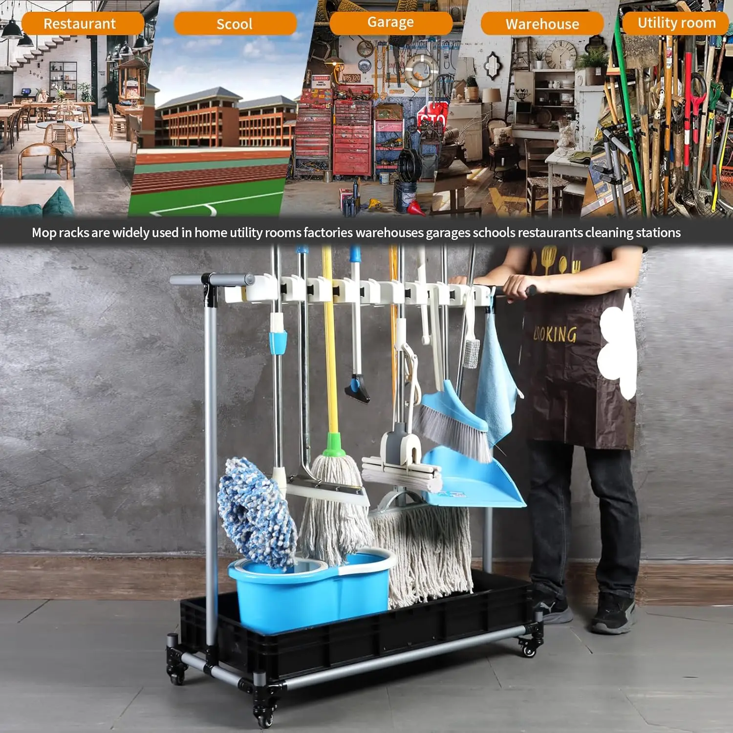 Big Cleaning Cart Broom mop Holder - Efficient and Convenient Cleaning Solution