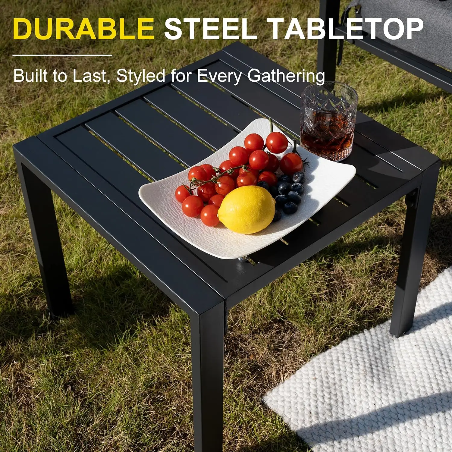 3-Piece Metal Patio Set With 2 Armchairs & Side Table, All-Weather Garden Sofa With Cushions For Backyard Porch, Customized
